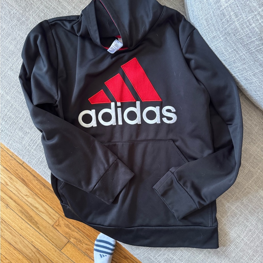 Adidas Kids Black Hoodie with Red Logo
